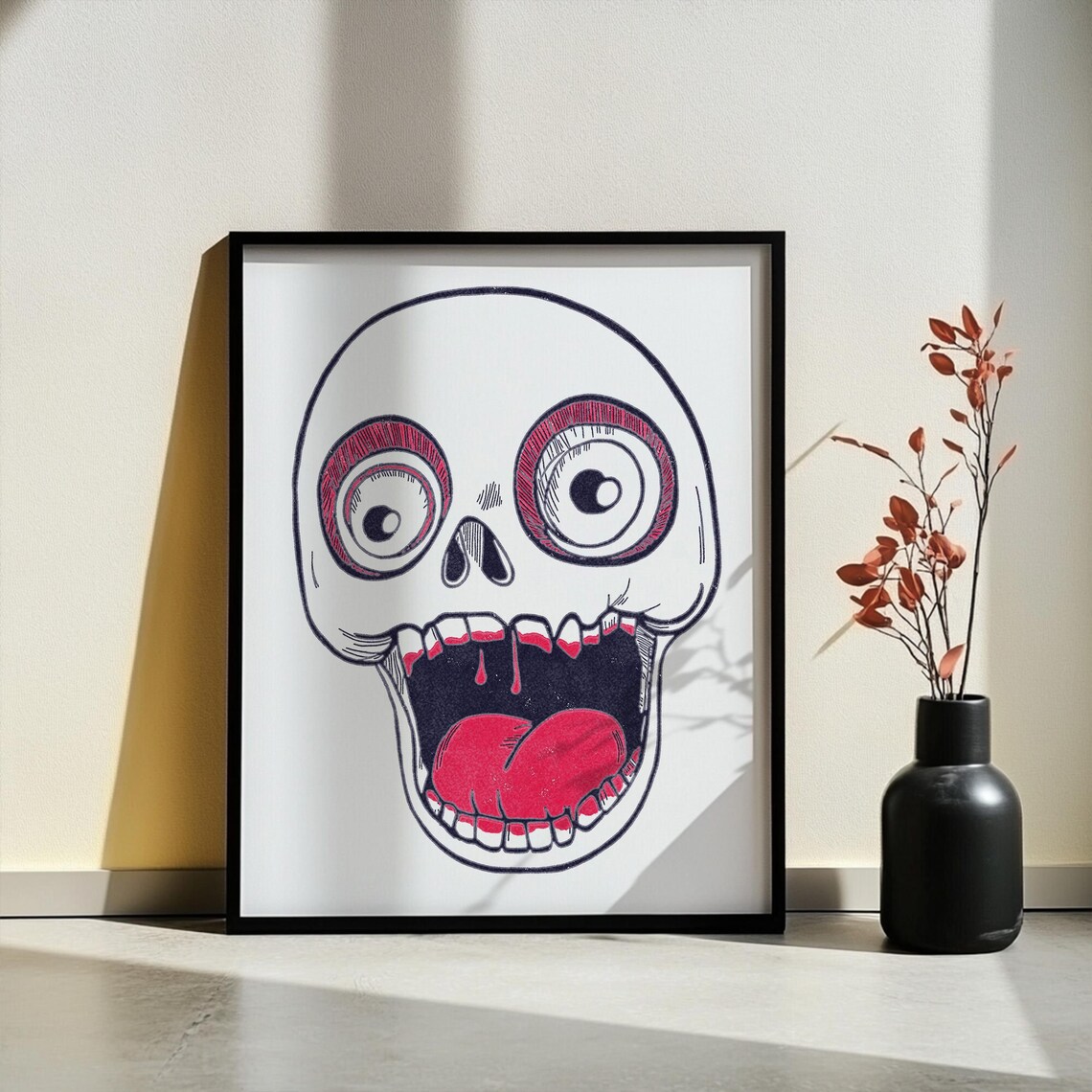 Quirky Skull Cartoon Hand Drawn Gothic Poster for Halloween Party Decor - Image 5