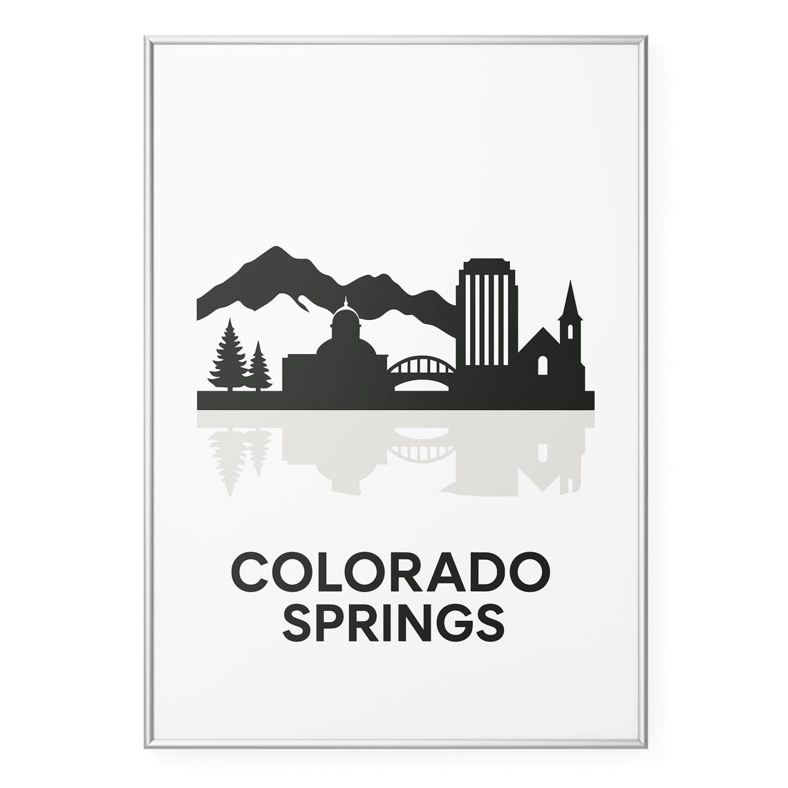 Colorado Springs Mountain Skyline Silhouette Pine Trees Poster