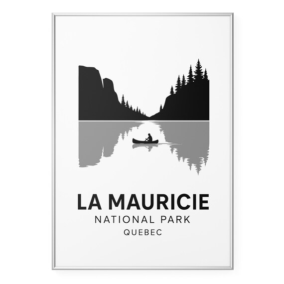 La Mauricie National Park Quebec Canoe on Lake Silhouette Poster