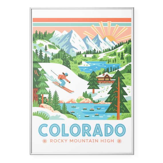 Colorado Travel Poster Rocky Mountain High Wall Art Ski Print Retro Usa State Lodge Decor
