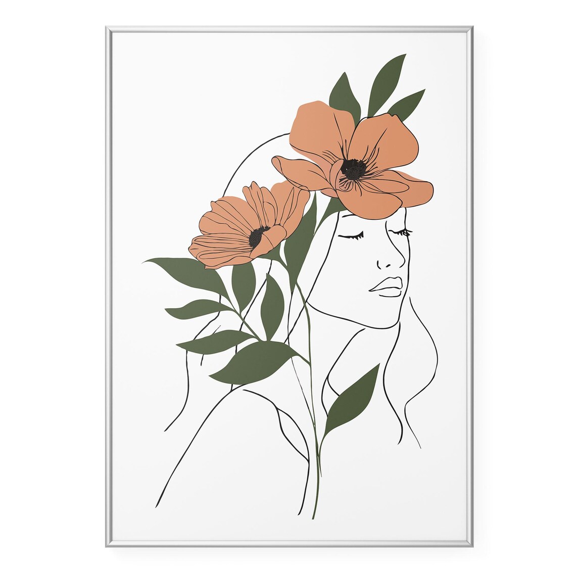 Neutral Modern Home Print Minimalist Woman With Flower Abstract Boho Wall Art Illustration Botanical Decor