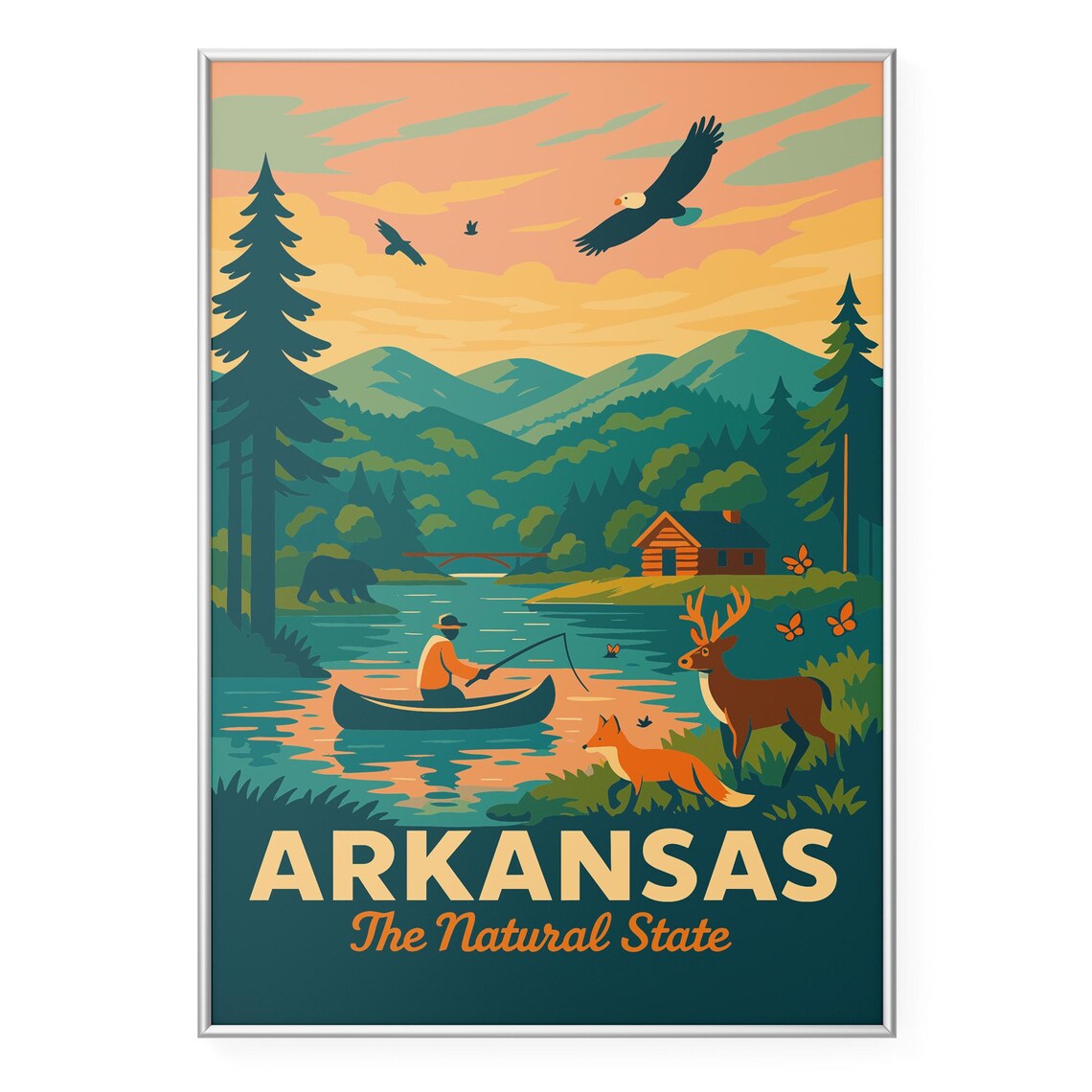 Arkansas Vintage Nature Poster, Travel Art Print