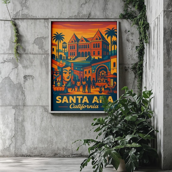 Santa Ana California Old Courthouse Retro Sunset Travel Poster