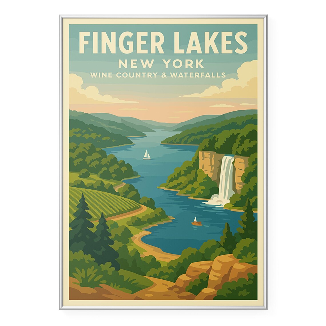 Finger Lakes Waterfall Landscape Poster, New York