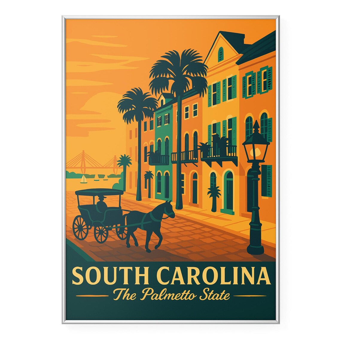 South Carolina Retro Travel Poster, Historic Homes