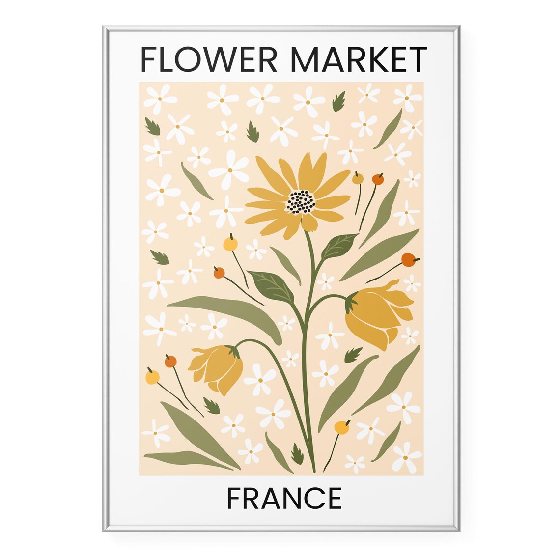 Flower Market France Vintage Botanical Yellow Daisy Art Poster