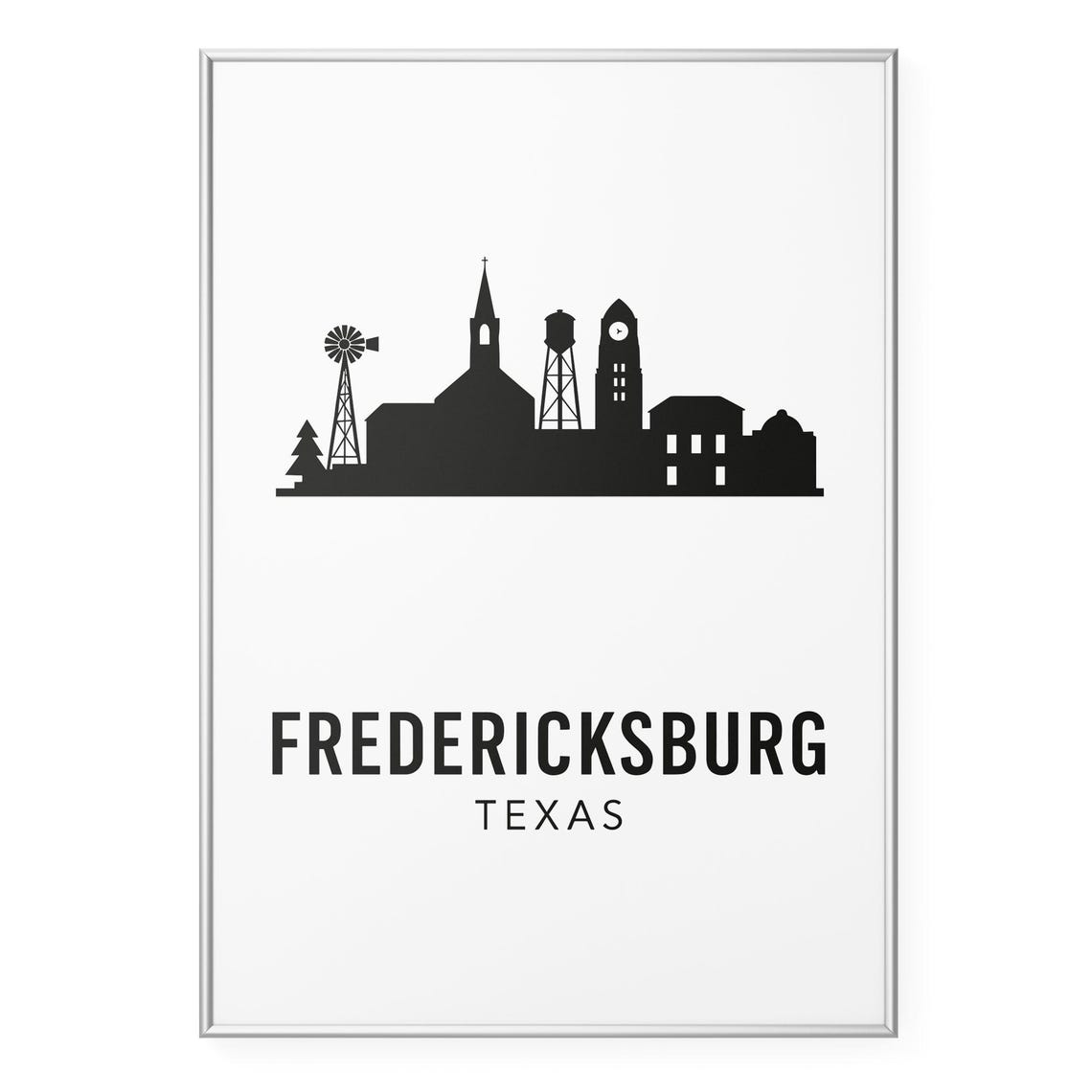 Fredericksburg Texas Minimalist Skyline Silhouette Art Poster