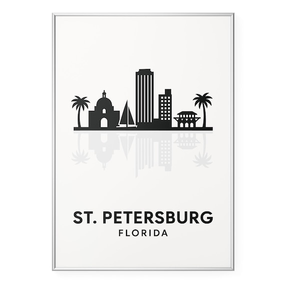 St. Petersburg Florida Skyline Silhouette Poster with Palms and Sailboat