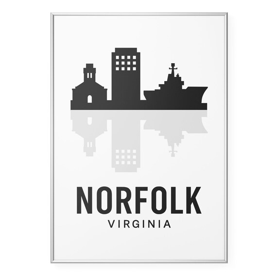 Norfolk Virginia Skyline Silhouette Naval Ship Poster Decor Art