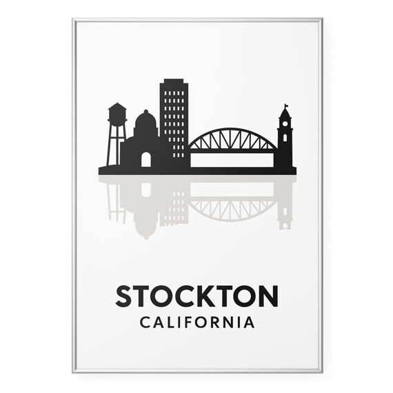 Stockton California Skyline Bridge Water Tower Minimalist Poster