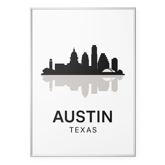 Austin Texas Minimalist Black White Skyline Silhouette Poster