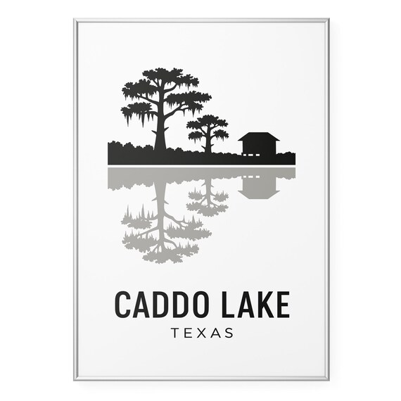 Caddo Lake Texas Cypress Tree Silhouette Black White Nature Poster