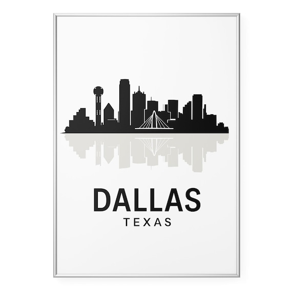 Dallas Texas Minimalist Black White Skyline Silhouette Poster