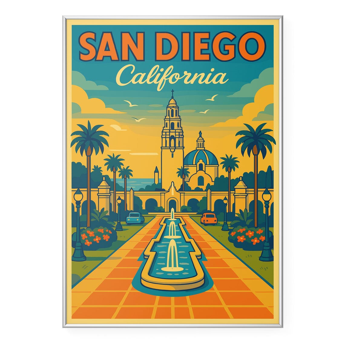 San Diego California Balboa Park Retro Vintage Travel Poster