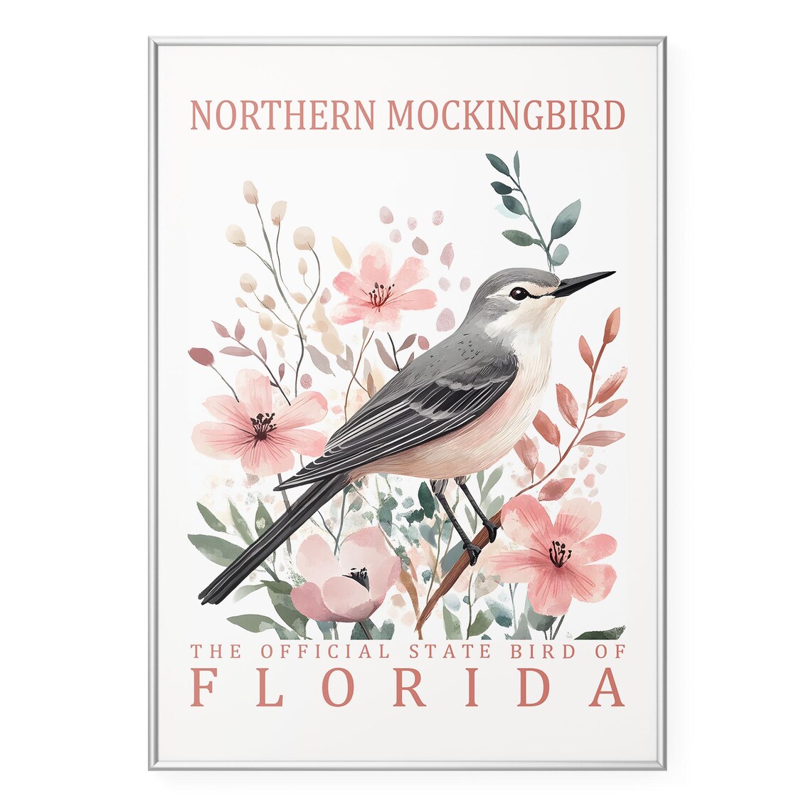 Northern Mockingbird Vintage Wildlife Art Print