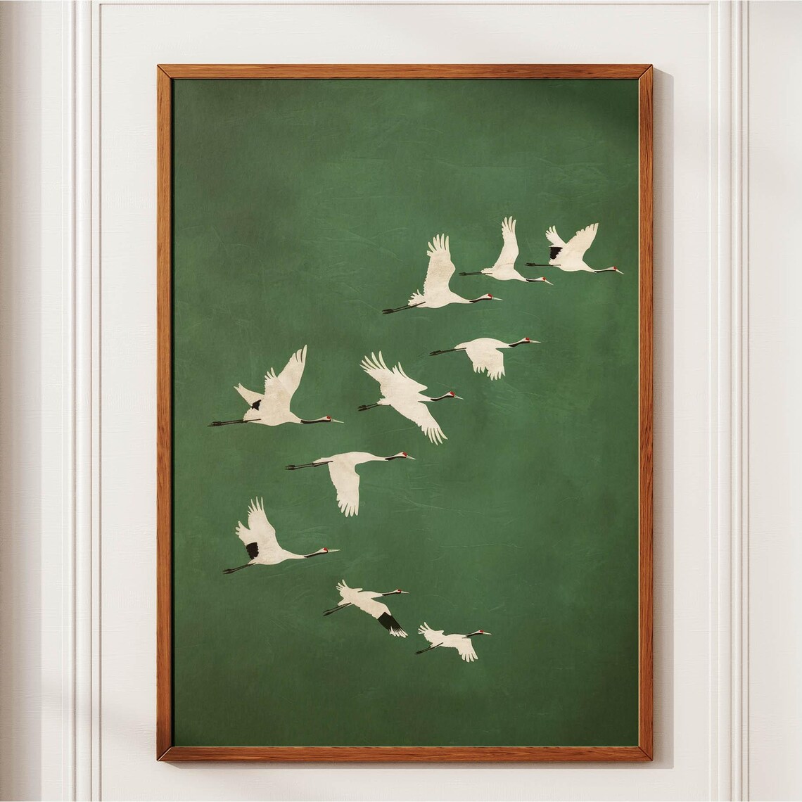 Emerald Cranes Vintage Japanese Bird Art Print