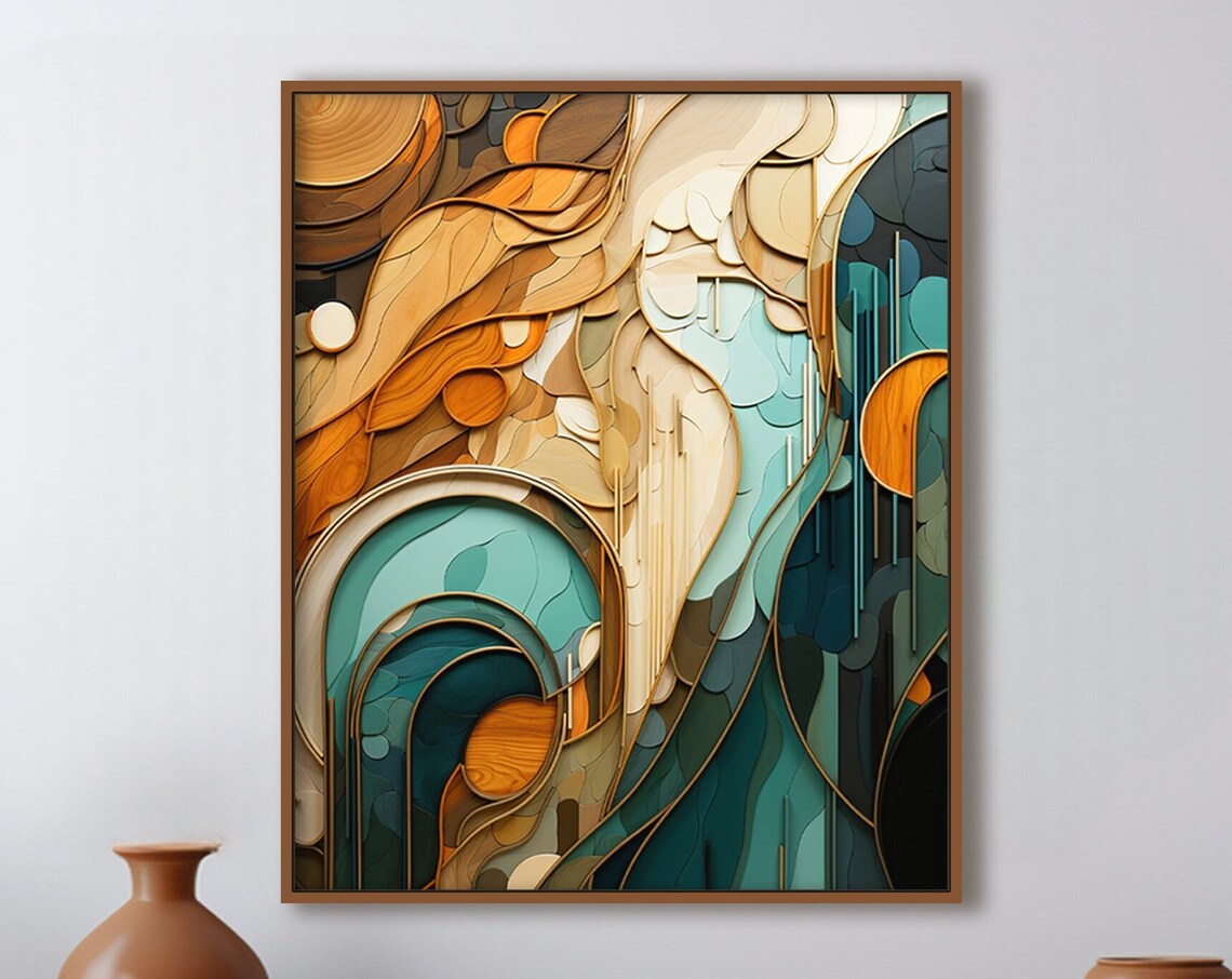 Boho Wood Shapes Art Print, Earth Tone Wall Decor