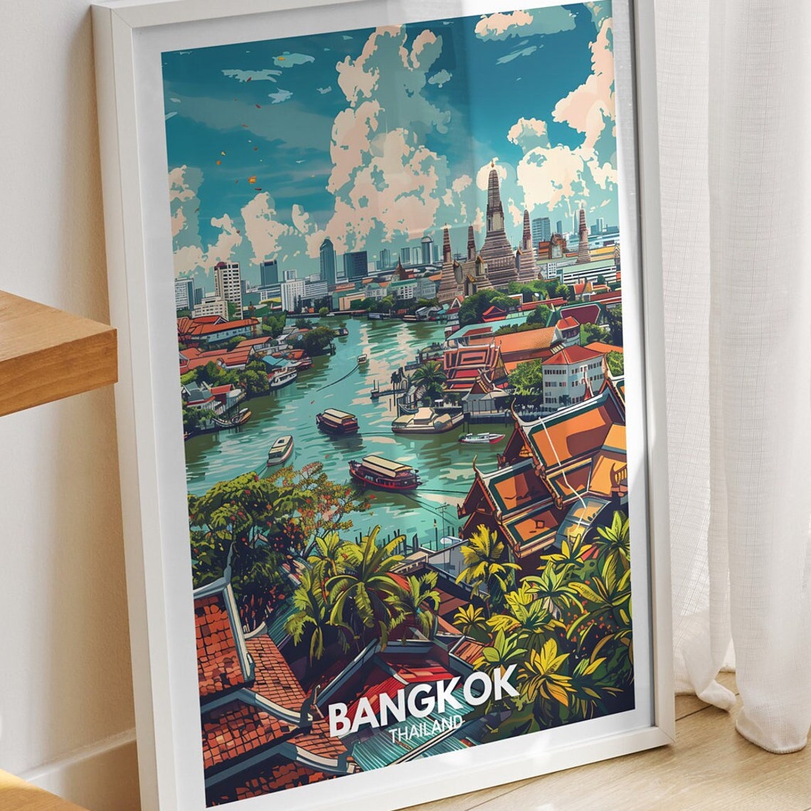 Bangkok Print Thailand Bangkok Travel Poster Thailand Travel Poster Thailand Cityscape Wall Art Unique City Decor