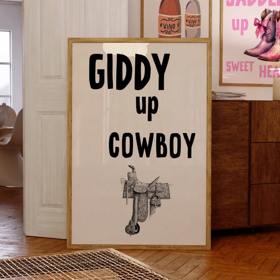 Giddy Up Cowboy Western Art Prints Vintage Art Wild West Art Retro Cowgirl Print Western Gallery Wall Set Black Wallart