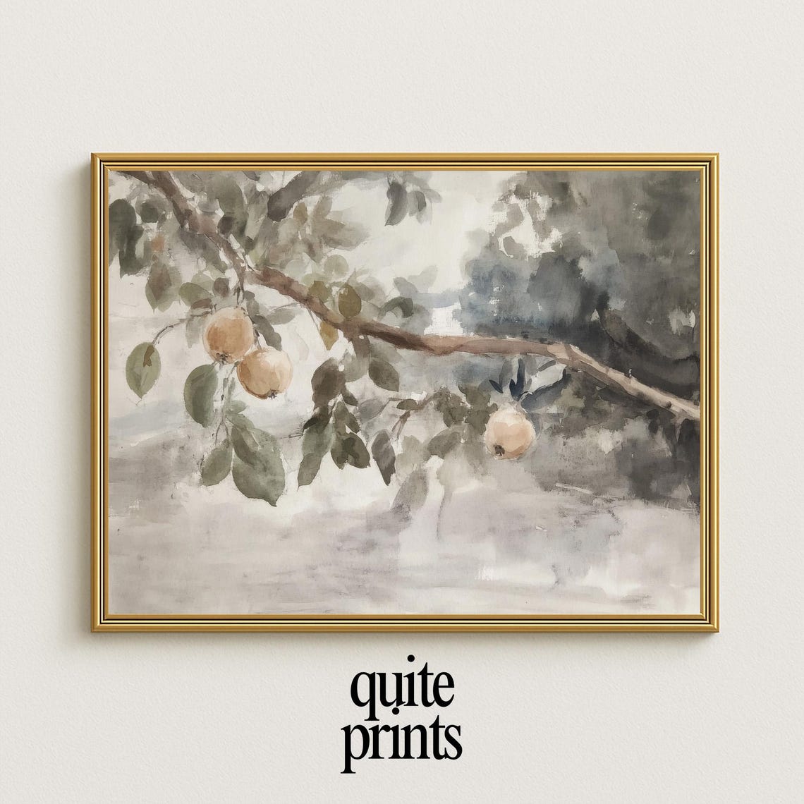 Delicate Fruit Branch Watercolor Soft Blush Botanical Art Poster