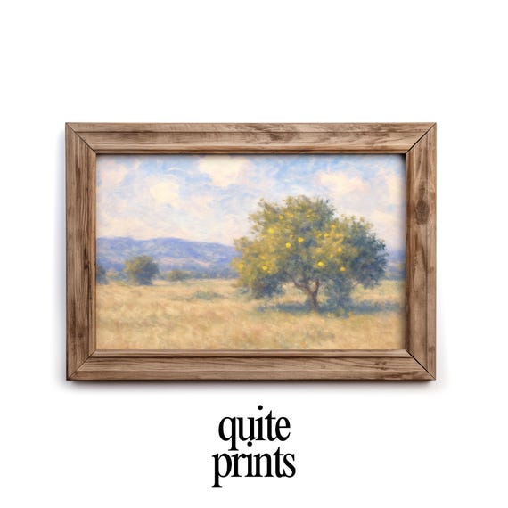 Soft Impressionist Lemon Tree Landscape Wall Art Rustic Countryside Orchard