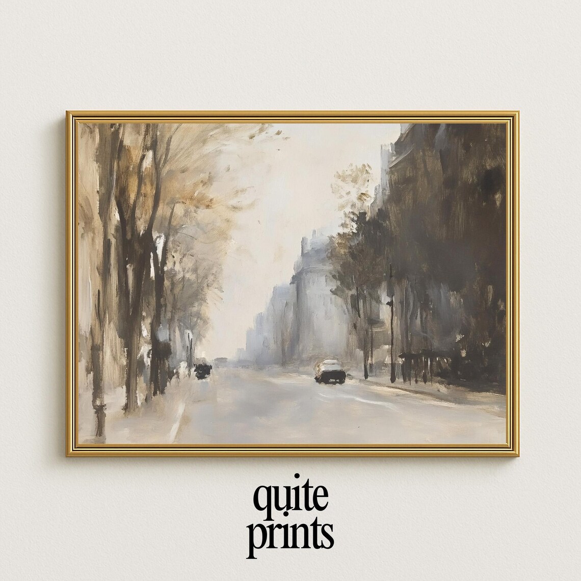 Tree Lined Boulevard Vintage Cars Impressionist Street Poster