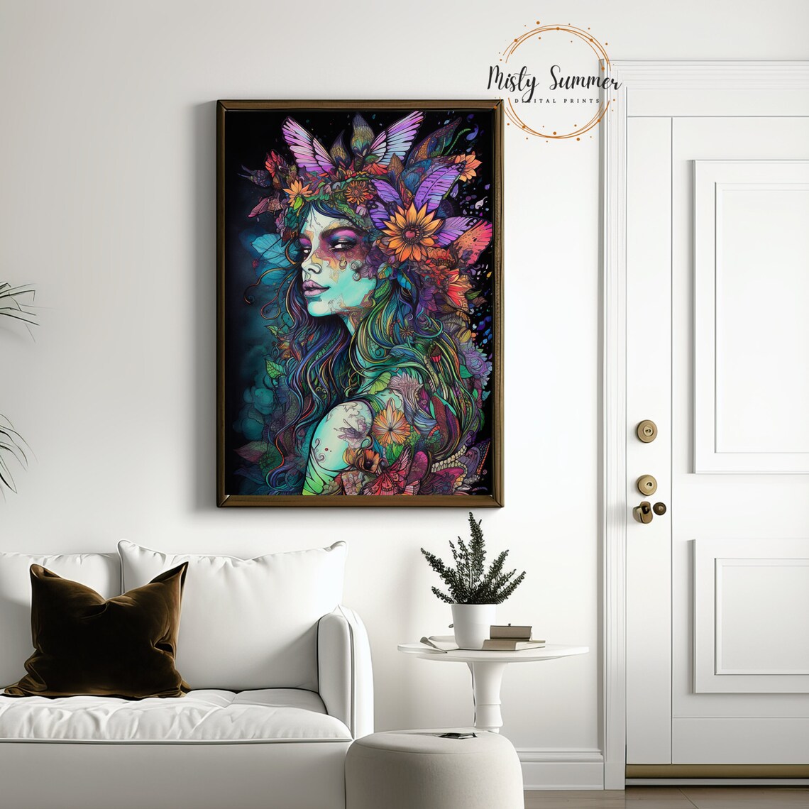 Psychedelic Neon Fairy Princess Magical Trippy Portrait Fantasy Art Print - Image 2