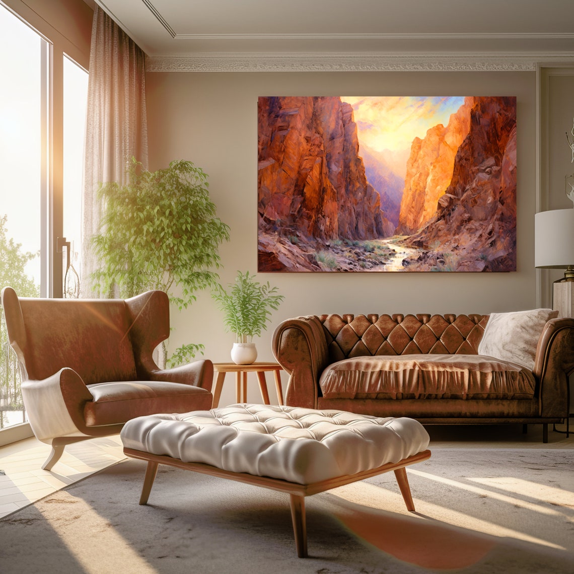 Art Of Desert Light Nature Scene Print On Beautiful Original Landscape Impressionist Painting Cottagecore Western Art - Image 4