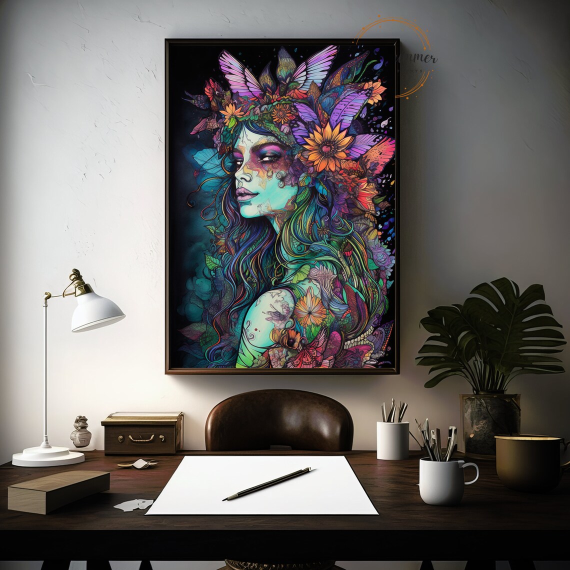 Psychedelic Neon Fairy Princess Magical Trippy Portrait Fantasy Art Print - Image 4