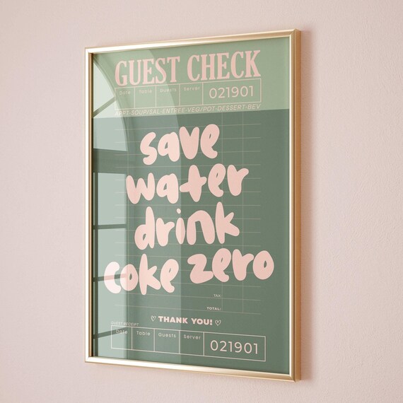 Guest Check Prints Trendy Wall Art Sage Green And Pink Poster Preppy Decor Retro Bar Cart