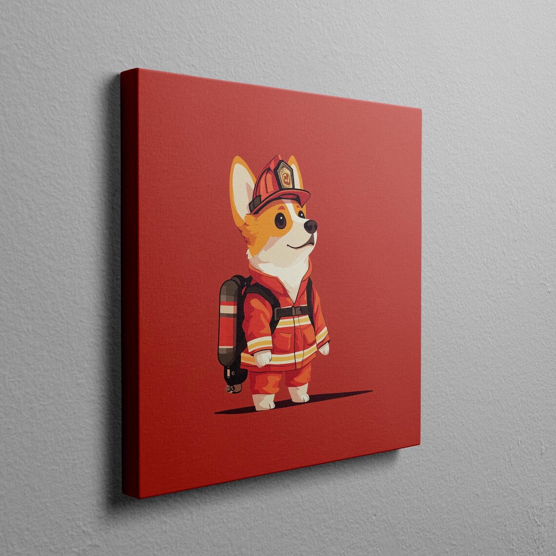 Corgi Firefighter Cartoon Puppy Dog in Fireman Nursery Poster - Image 2