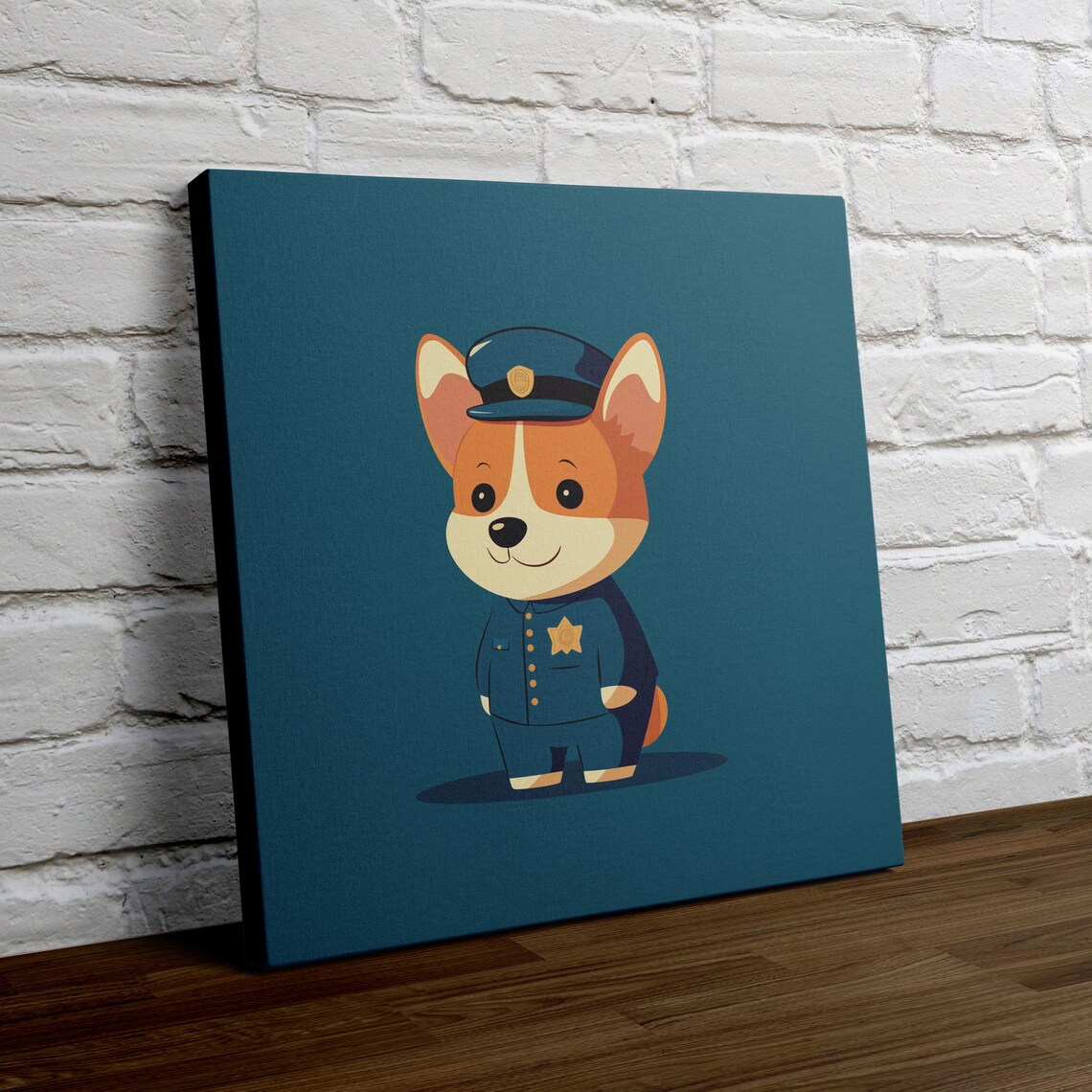 Corgi Police Officer Cartoon Puppy in Blue Nursery Wall Poster - Image 4