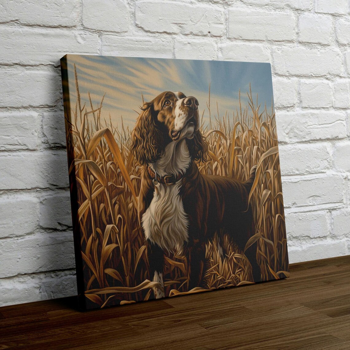 Springer Spaniel Standing Tall In A Golden Cornfield Oil Poster - Image 4