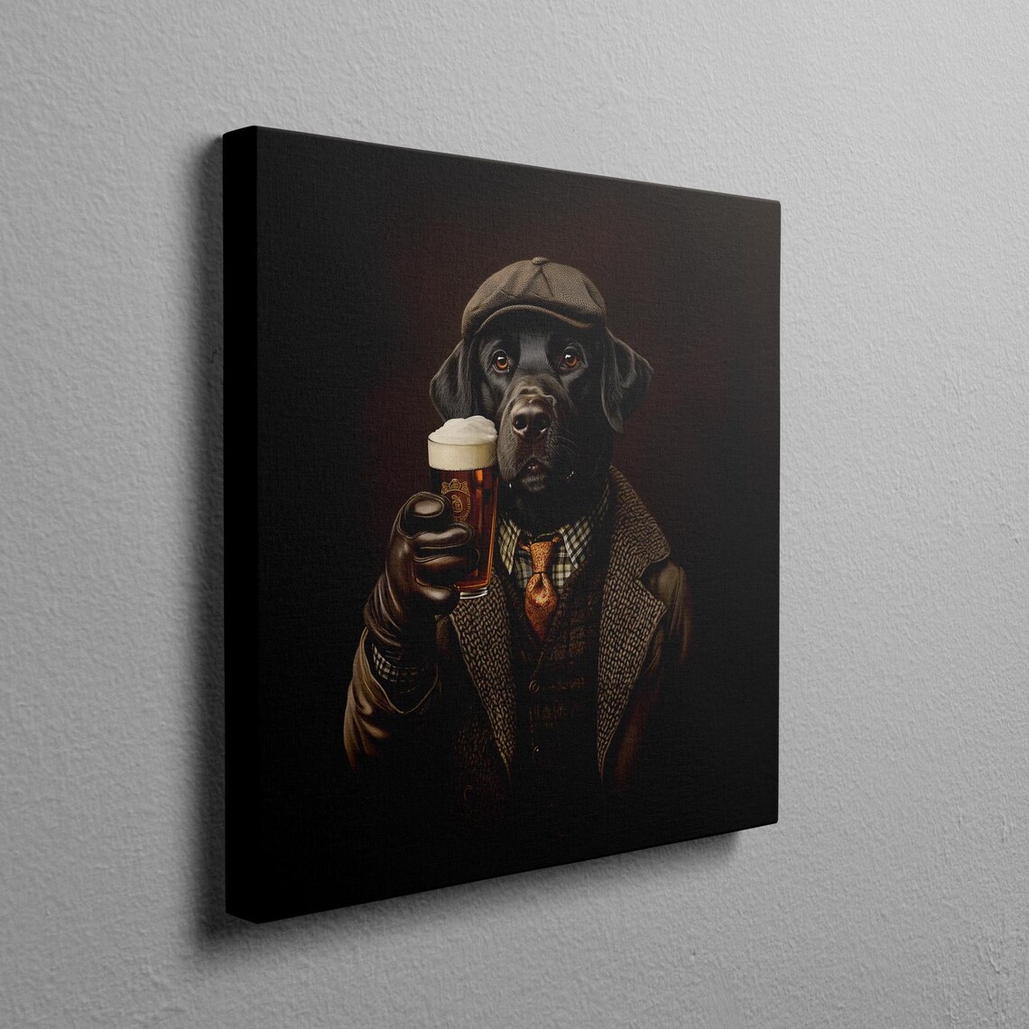 Black Lab Pub Portrait in Flat Cap With a Pint of Beer Poster - Image 2