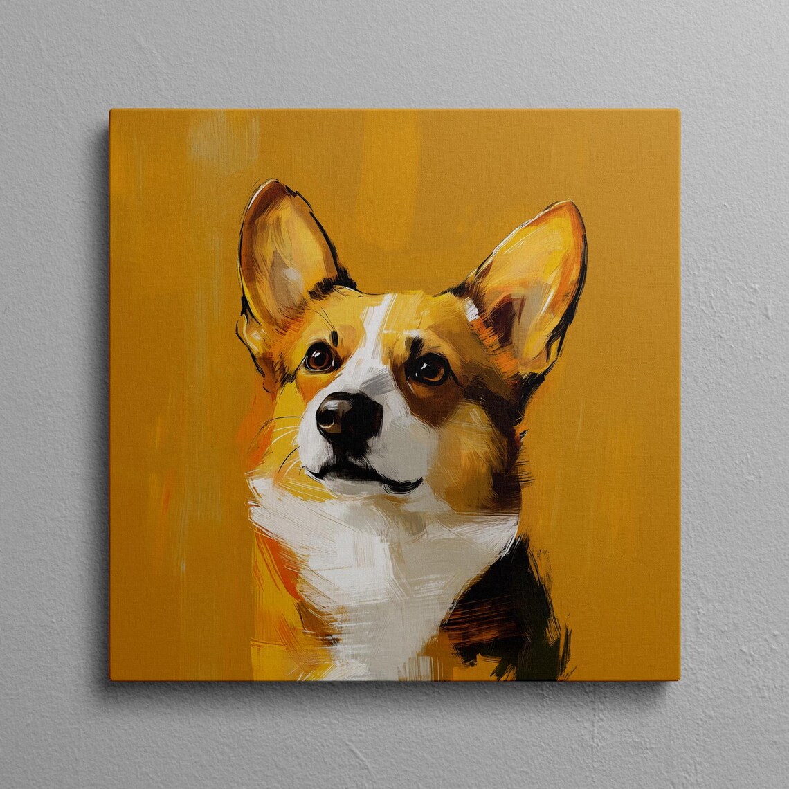 Yellow Corgi Art Print, Cute Dog Wall Decor