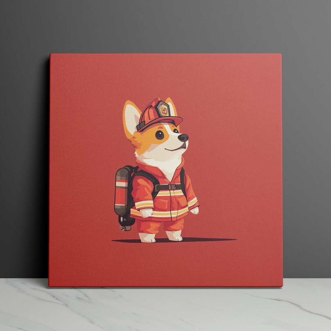Corgi Firefighter Cartoon Puppy Dog in Fireman Nursery Poster - Image 3