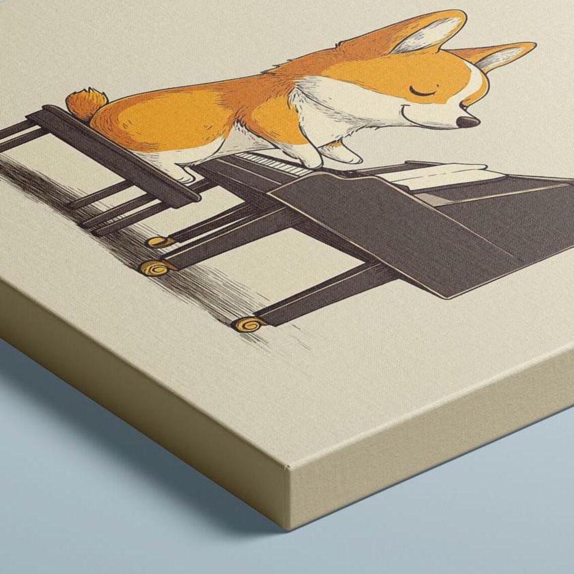Corgi Playing A Grand Piano Minimalist Beige Dog Illustration Poster - Image 2