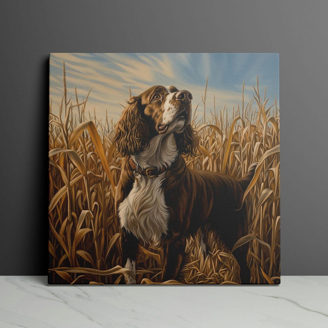 Springer Spaniel Standing Tall In A Golden Cornfield Oil Poster - Image 3