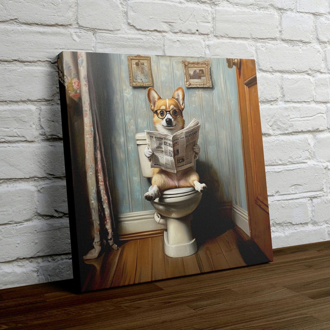 Corgi Wearing Glasses Reading Newspaper On The Toilet Funny Poster - Image 4