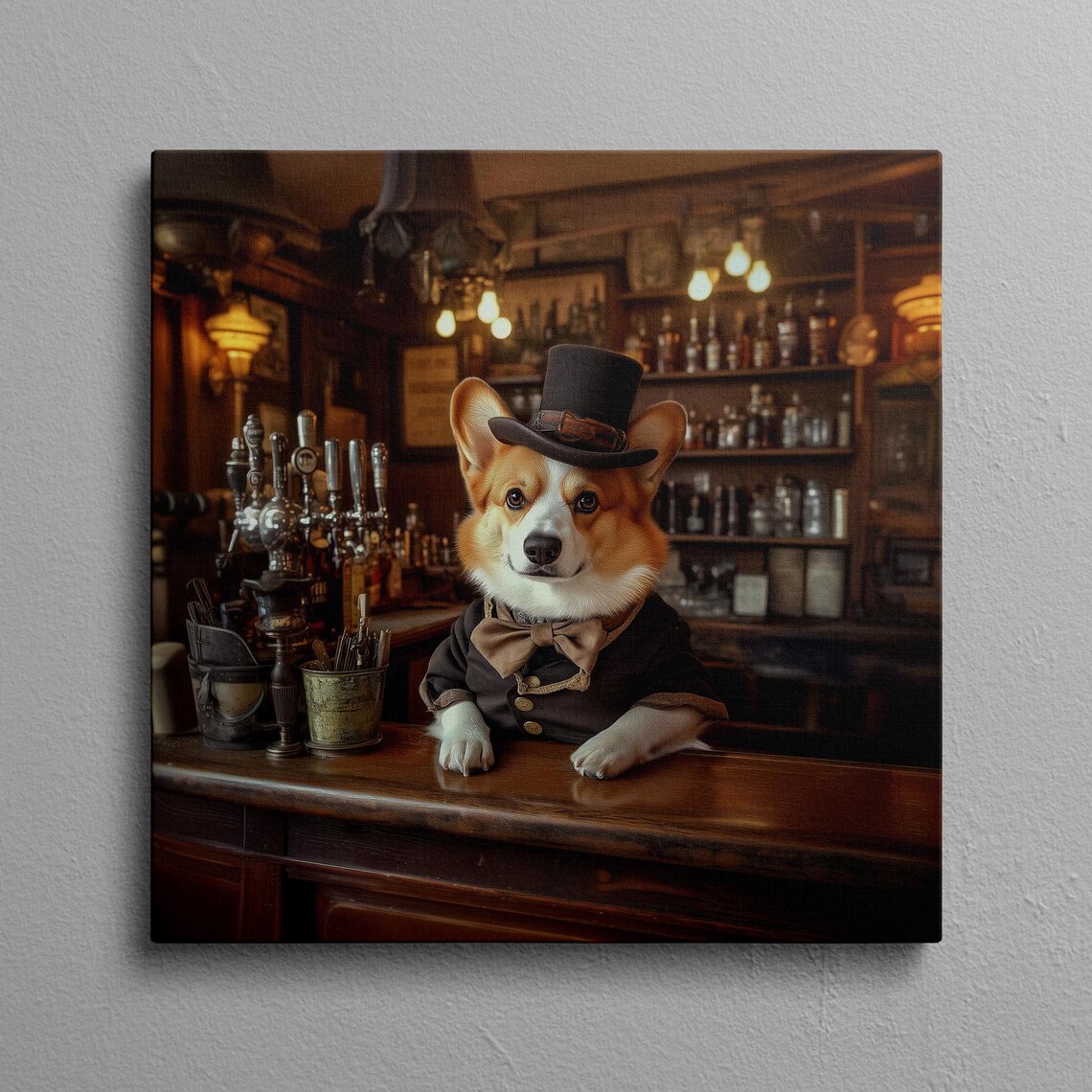 Corgi Bartender Art Print, Dapper Barkeeper