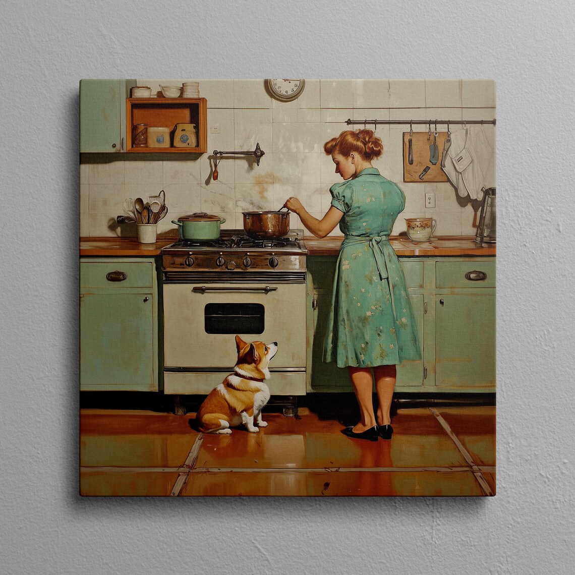 Vintage Corgi Kitchen Art, Mid-Century Dog Decor