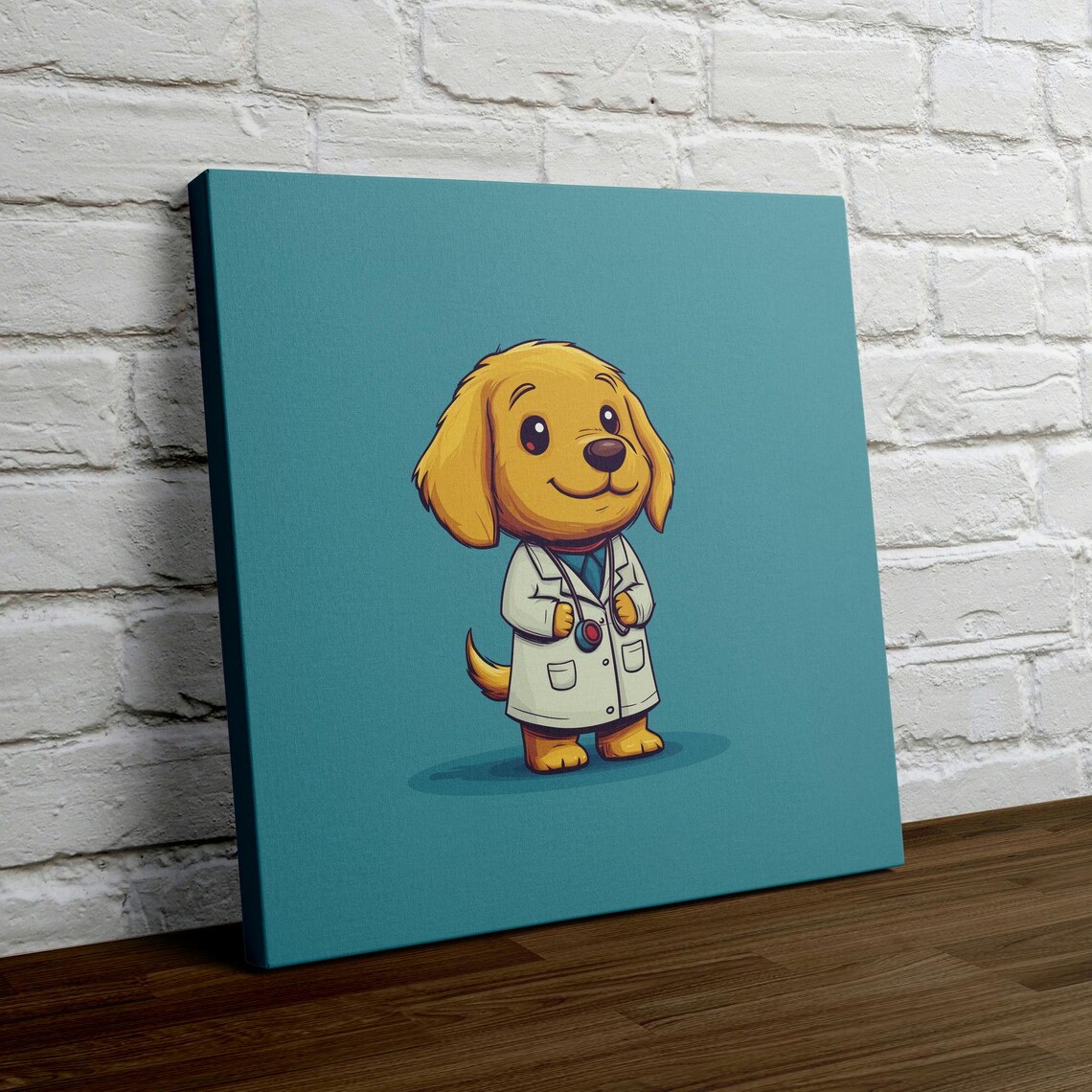 Golden Retriever Puppy Doctor in Coat Cartoon Office Art Poster - Image 4