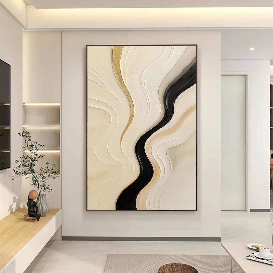 Abstract Wavy Line Art, Minimalist Neutral Decor