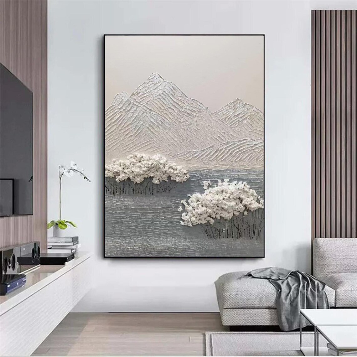 White Mountain, Large Forest Original 3D Textured Abstract Painting - Image 4