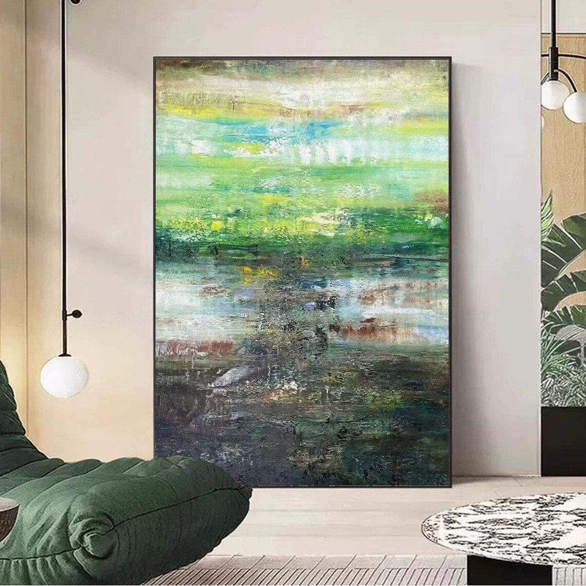 Emerald Green Earth Tones Abstract Painting
