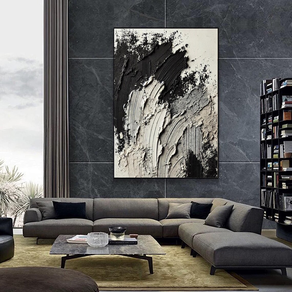 Black White Abstract Texture Painting, Minimalist - Image 4