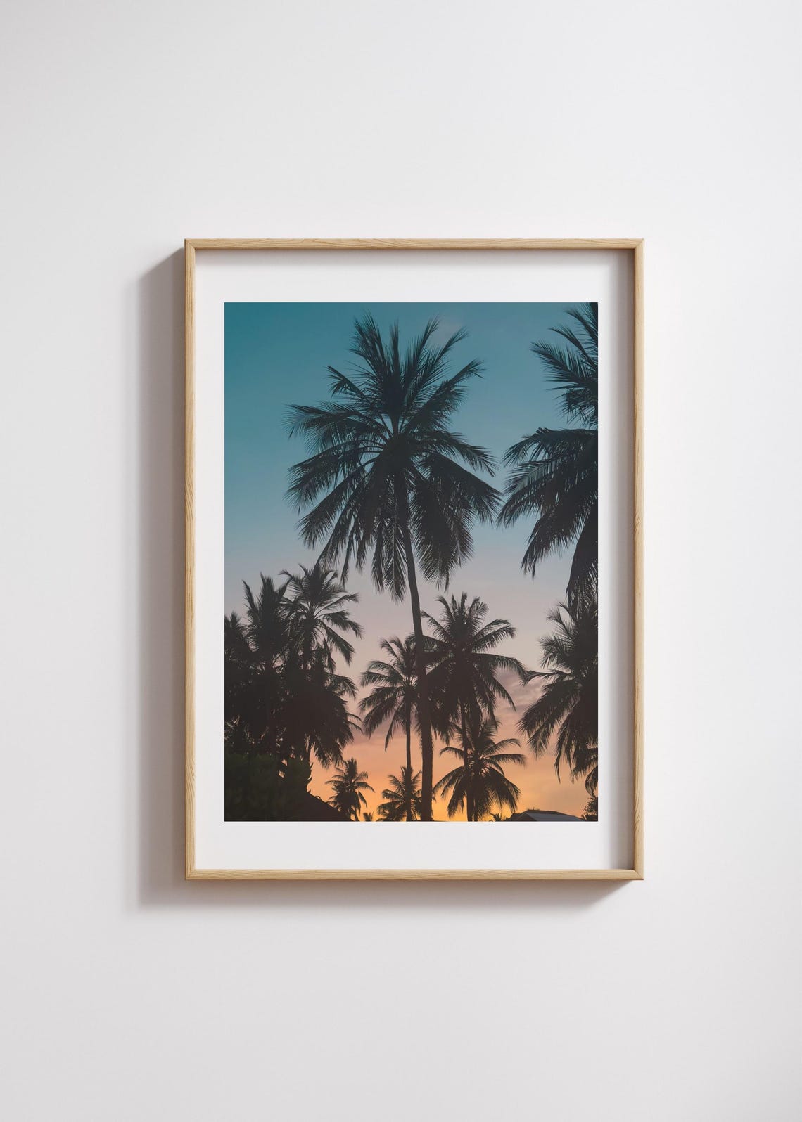 Tropical Sunset Palm Tree Silhouette Orange Teal Sky Photo Poster