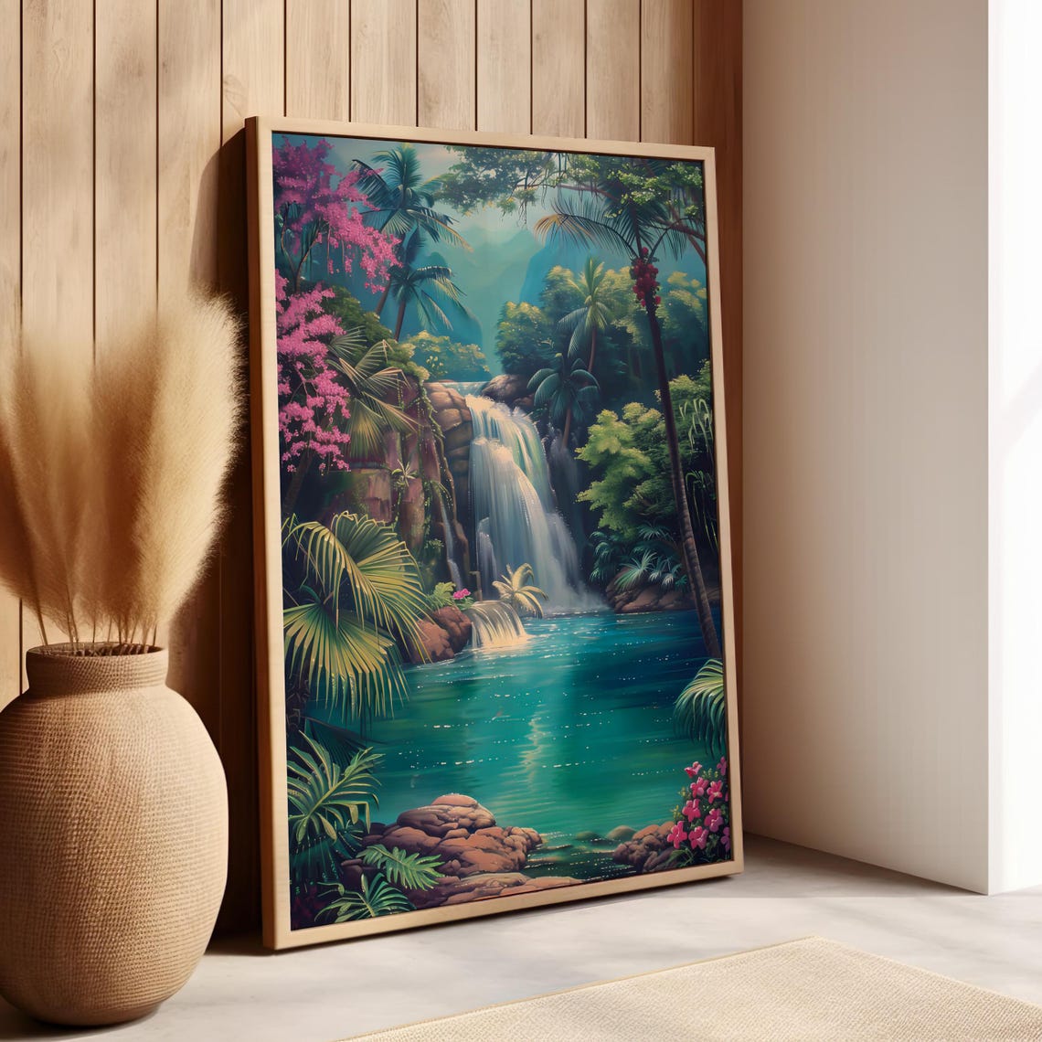 Tropical Jungle Waterfall Cascading Turquoise Pool Rainforest Poster