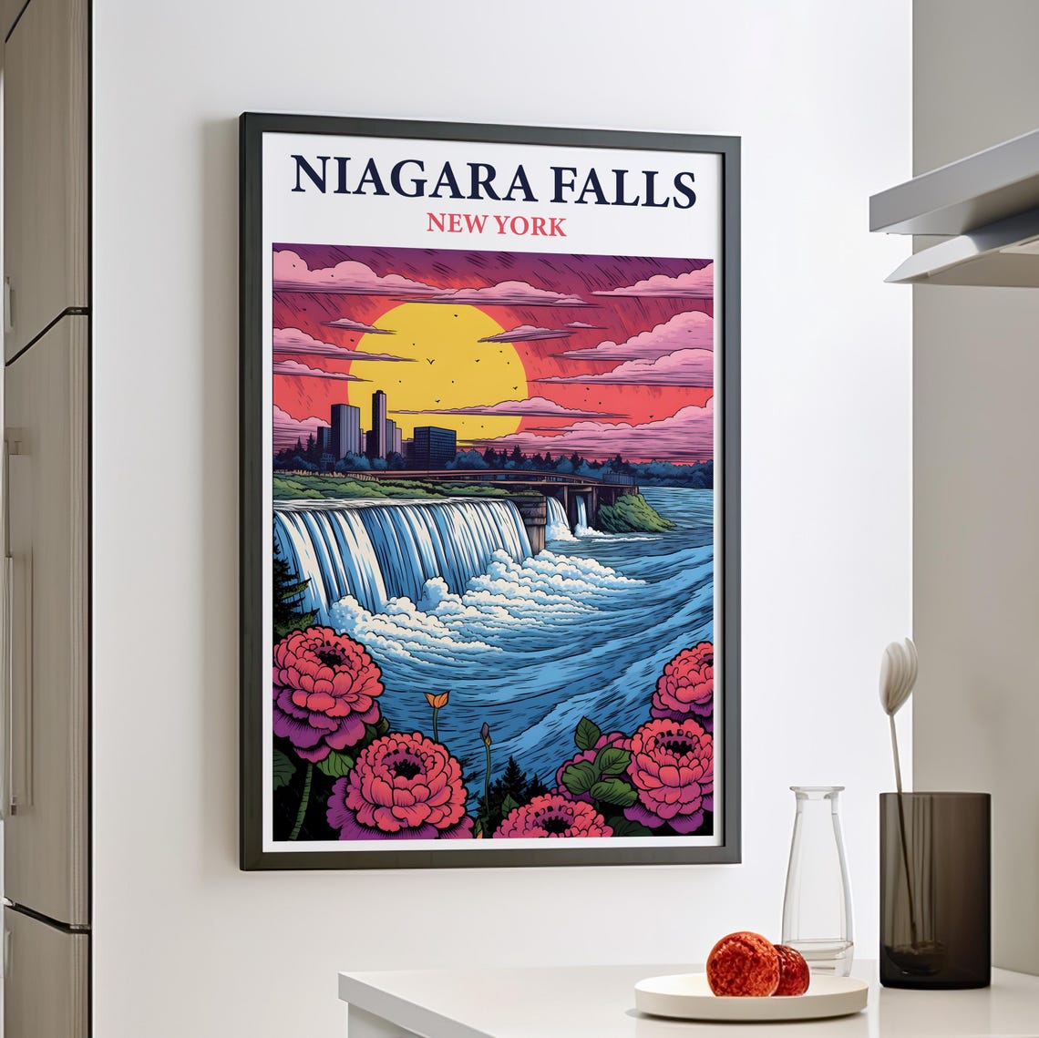 Niagara Falls New York Waterfall At Sunset Retro Travel Poster