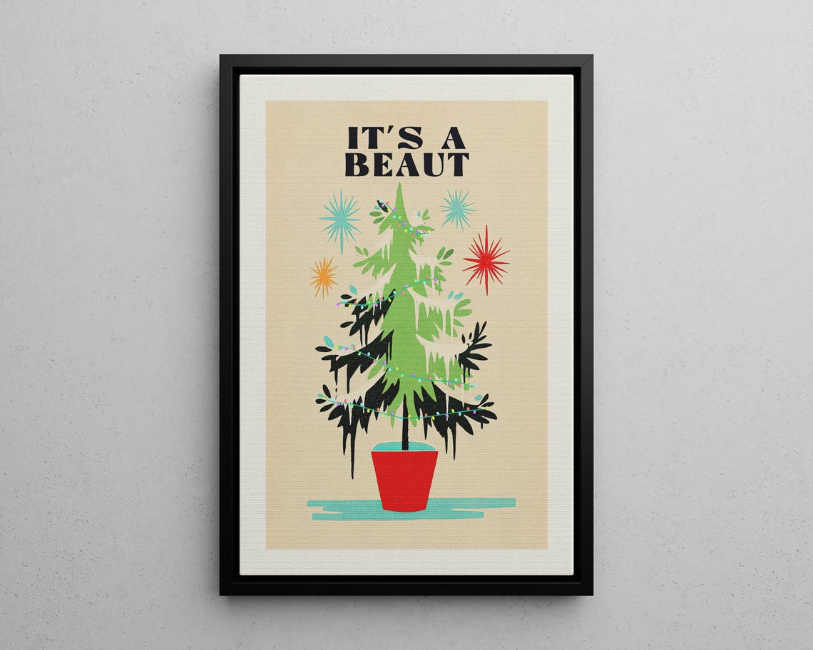 Its A Beaut Retro Mid Century Christmas Tree Fun Holiday Poster